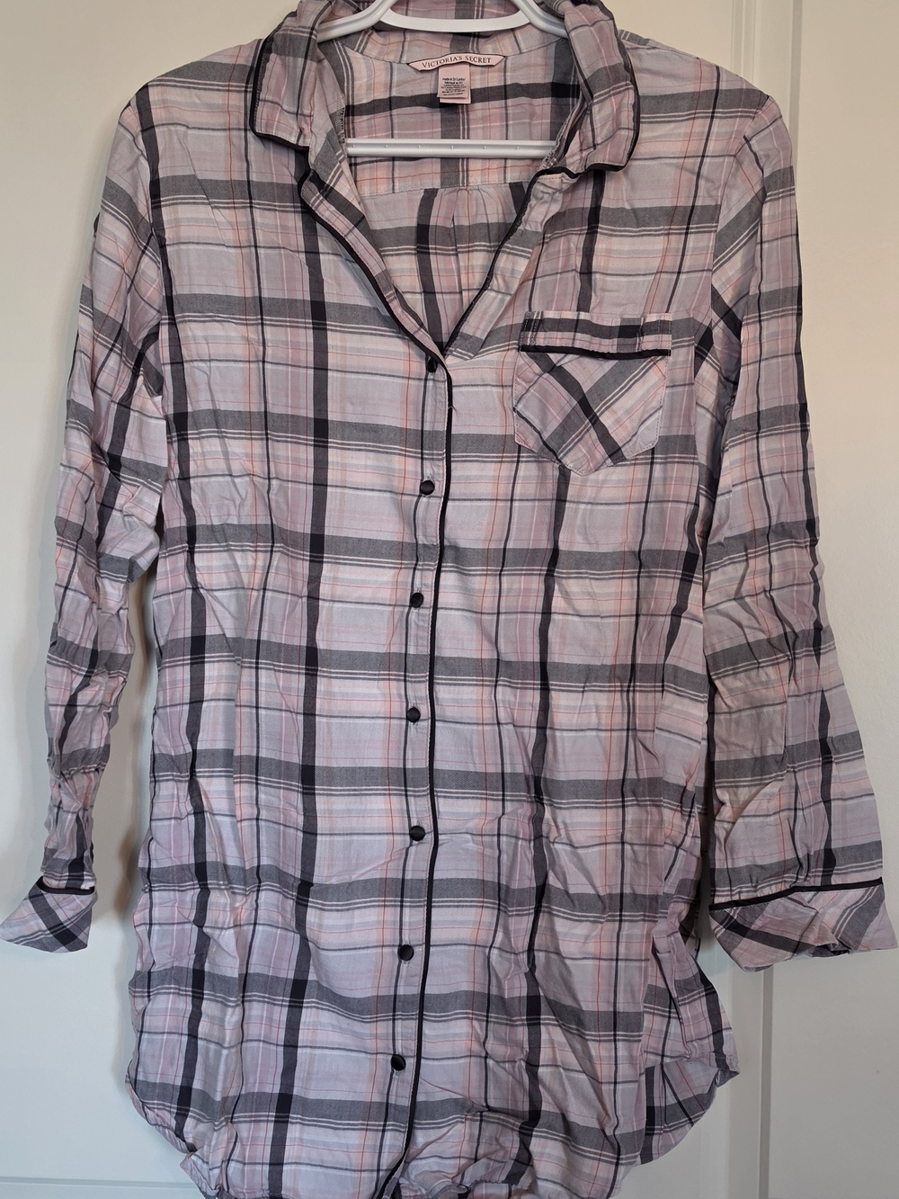 Victoria's Secret Pink and Gray Plaid Button-Down Sleep Shirt